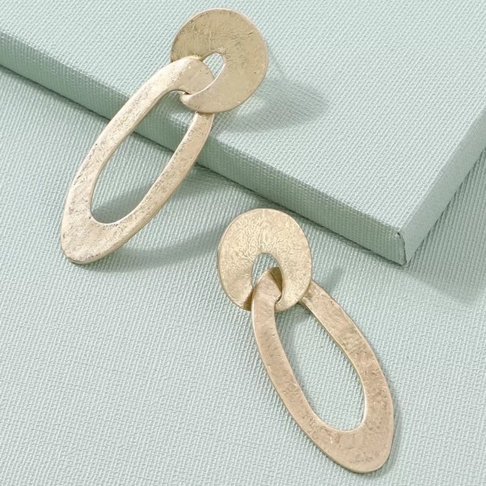 Anthropologie Gold Plated Interlinked Looped Hoop Drop Textured Earrings